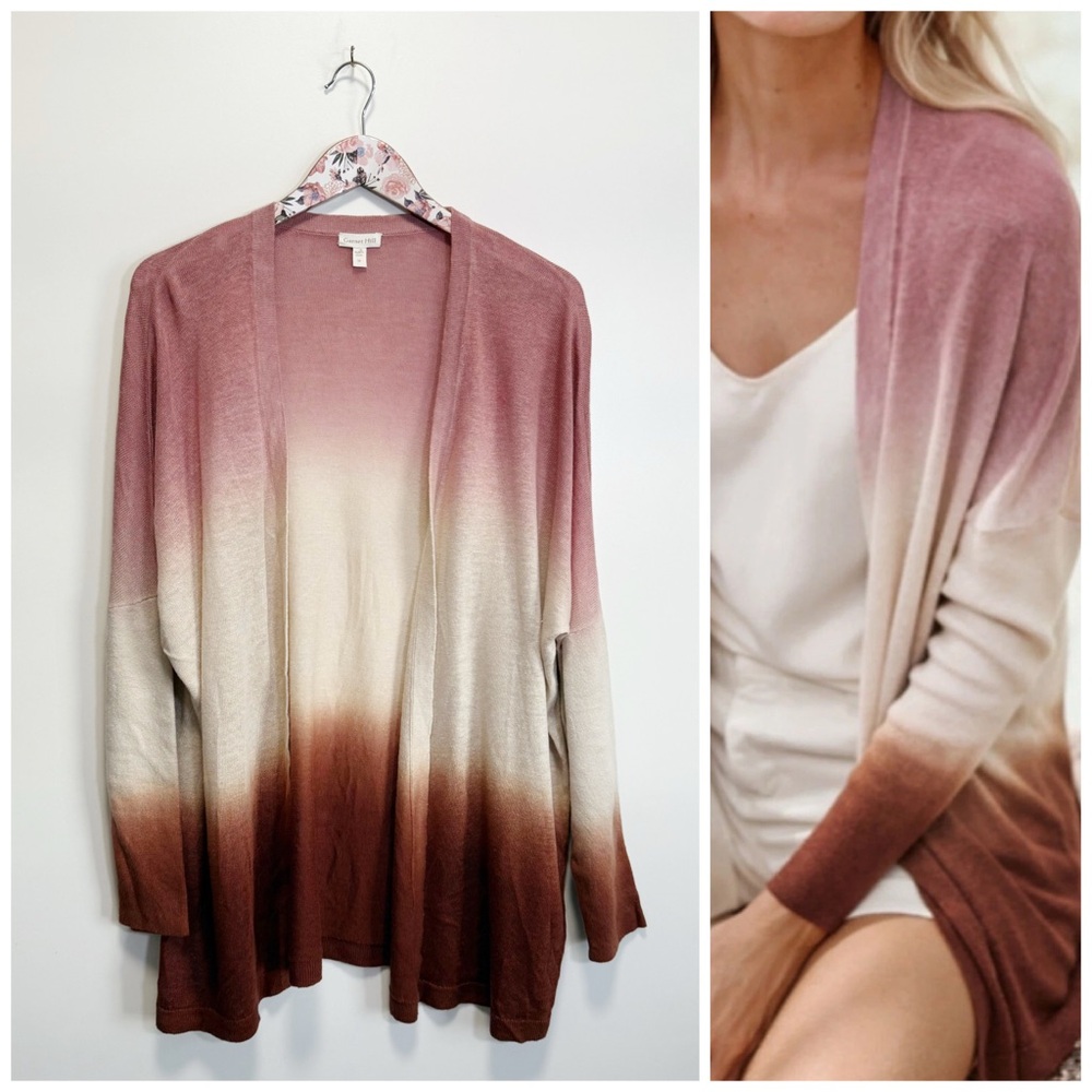 GARNET HILL 100% Linen Tidal Cardigan Womens Medium Open Topper Ombre Dip Dyed